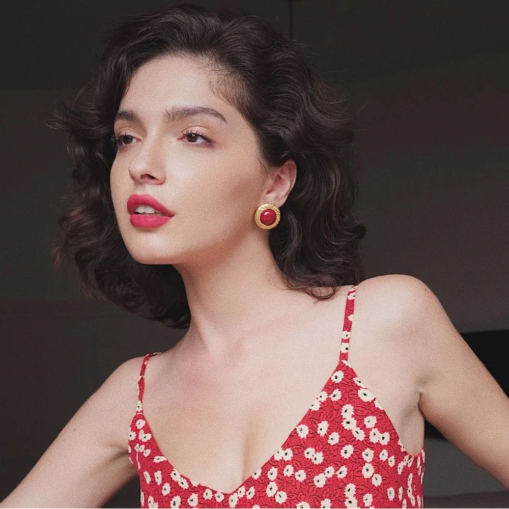 18K Gold Plated Italian Red Vintage Earrings